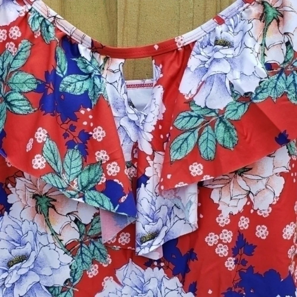 Cleanwater Floral Adjustable Swimsuit‎ Bandeau Top Blouse XL NWT